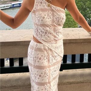 With Jean White Lace One Shoulder Top